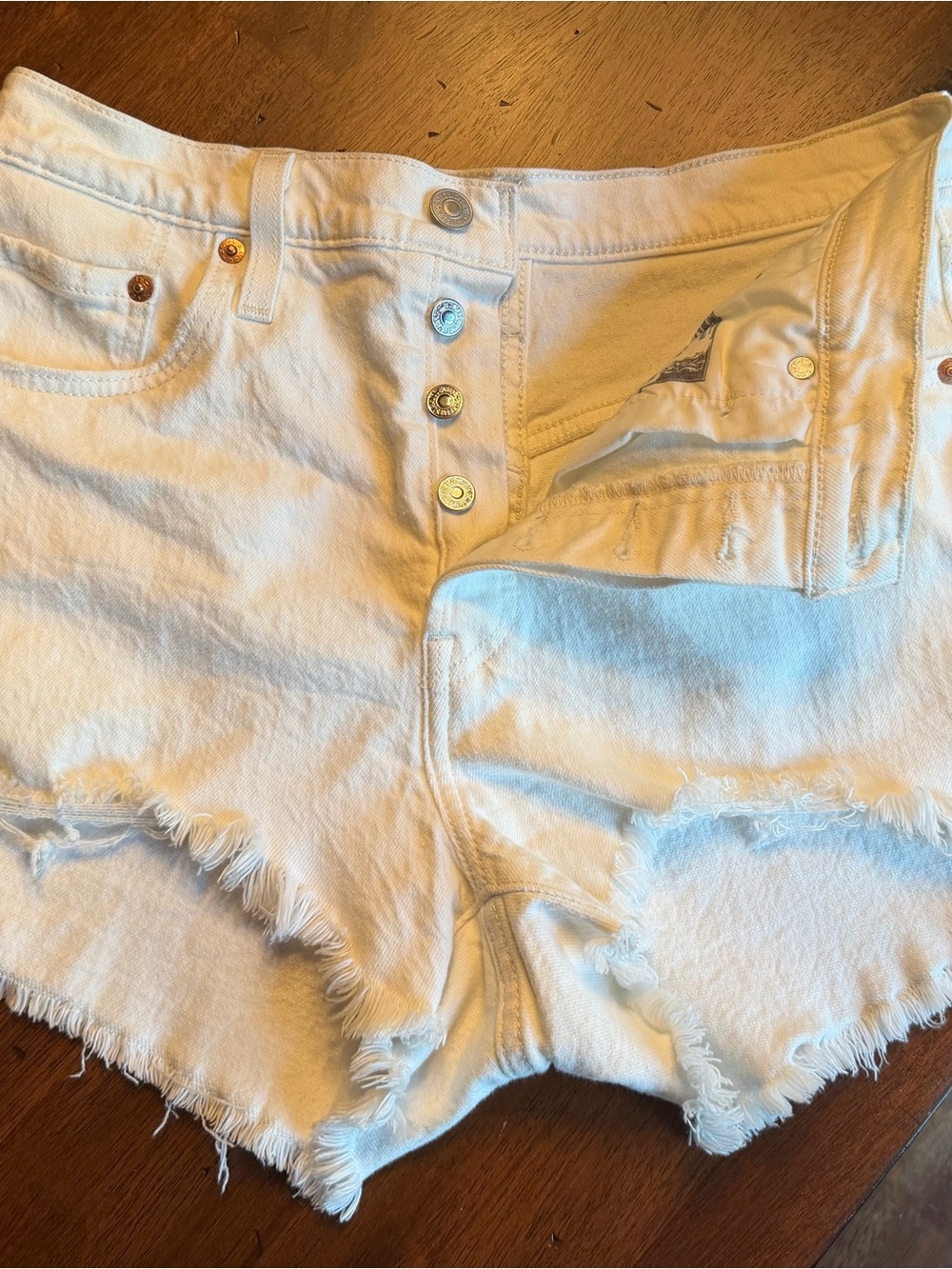 Levi's Like New White High-Waist Frayed Denim Shorts